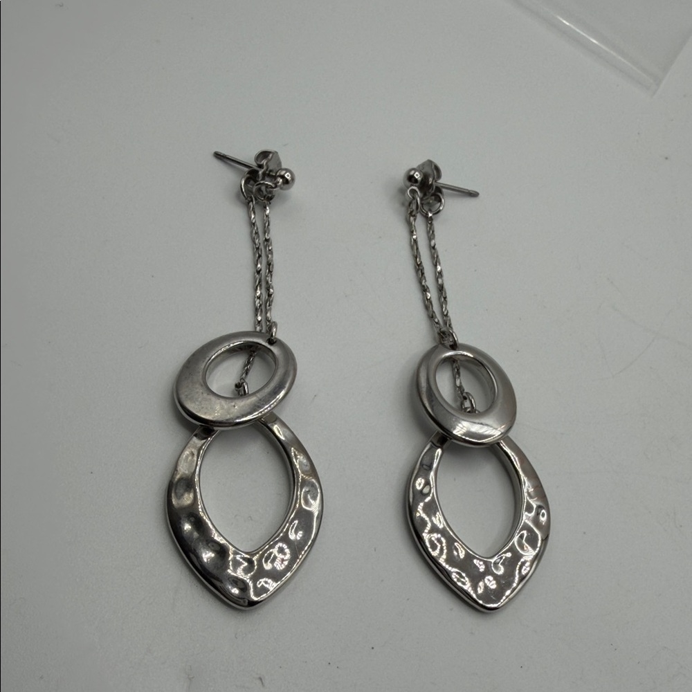 Lia Sophia "Relay" 2-Part Silver Tone Hammered & Polished Dangle Earrings